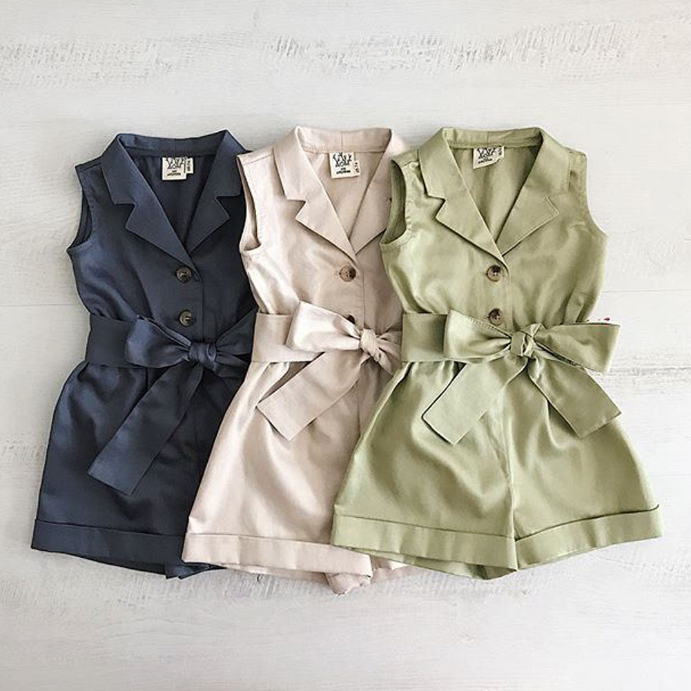 Ropa para bebés y niñas a la moda, sin mangas, con lazo en la cintura, trajes de verano, pelele, ropa para niños