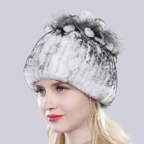 Hot Sale Russia Winter Quality Real Fur Hat Natural Warm Rex Rabbit Fur Cap Lady Warm Knitted 100% Genuine Rex Rabbit Fur Hats