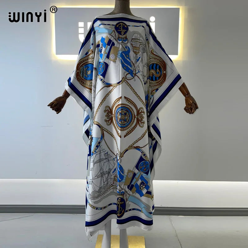 Vestidos Estampados Para Mujer 2021 Diseño de Moda Vestido Suelto Manga Murciélago Maxi Largo Vestidos de Fiesta Verano Otoño Elegante