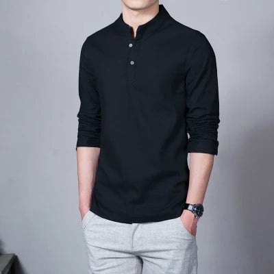 Ropa de hombre Tops y camisetas de primavera para hombre Camisetas de moda masculina Cuello alto Manga larga Camiseta base ajustada Camiseta de lino para hombre