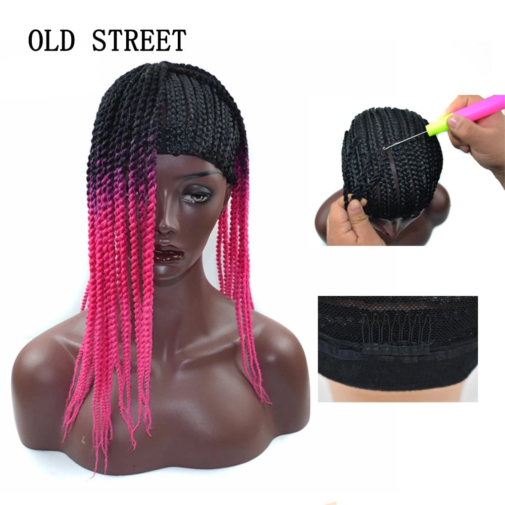 Bonnet de perruque tressé synthétique noir pour tresses au crochet, bonnet respirant pour tresses africaines pour une couture plus facile, sans colle