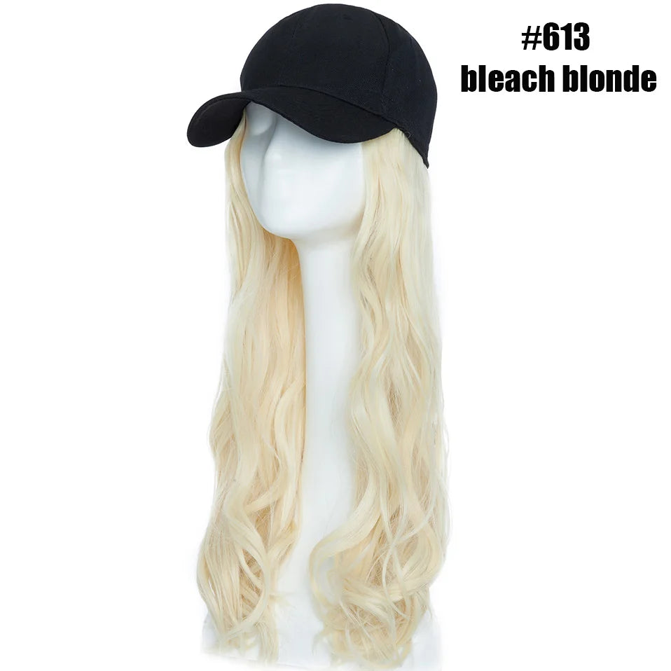 BENEHAIR Casquette de baseball synthétique avec cheveux longs ondulés Perruque chapeau faux cheveux Rallonges de cheveux Chapeau avec cheveux Perruque naturelle pour femmes