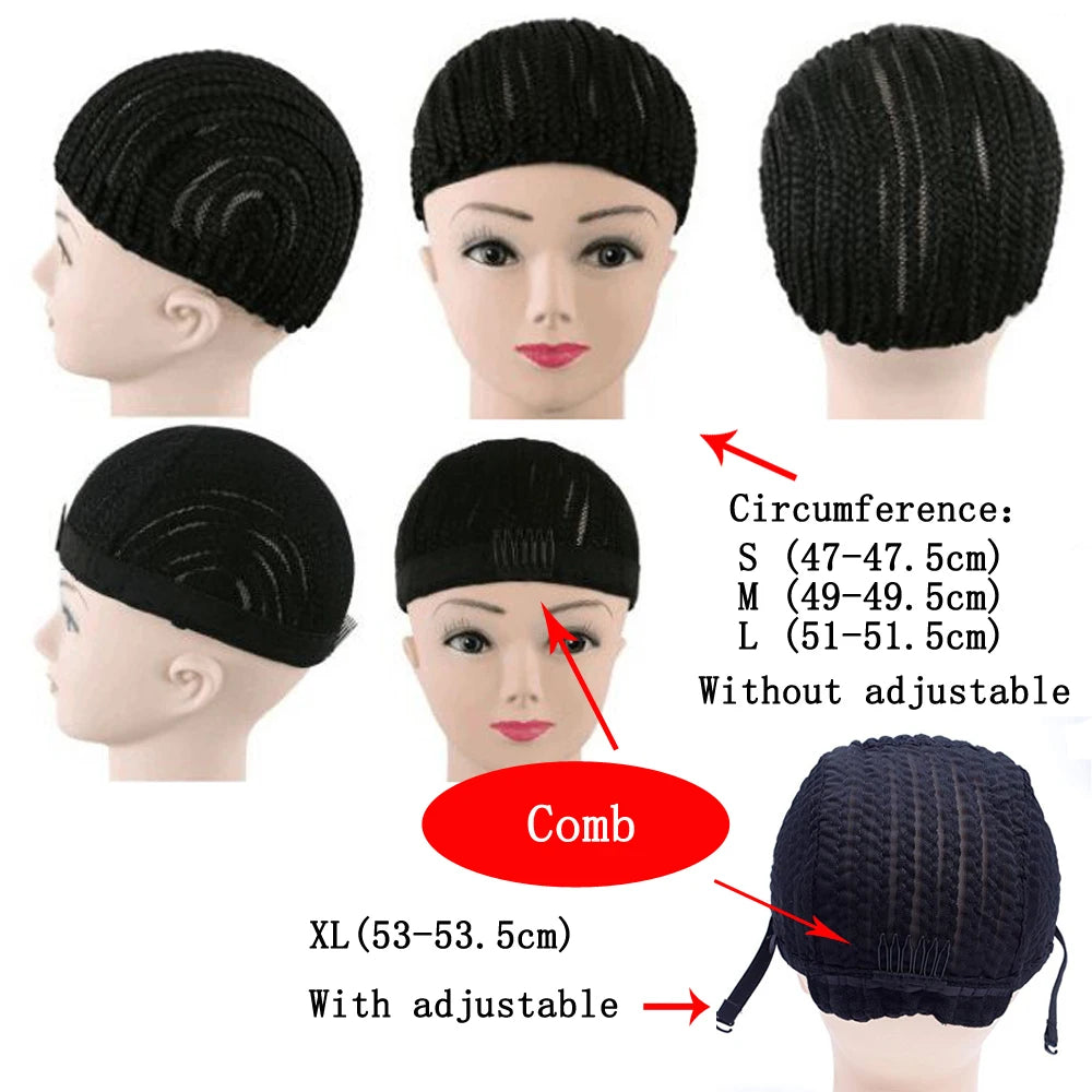 Black Synthetic Braided Wig Cap for Crochet Hair Braids Breathable Cornrow Cap for Easier Sew-in Weave Hair Glueless