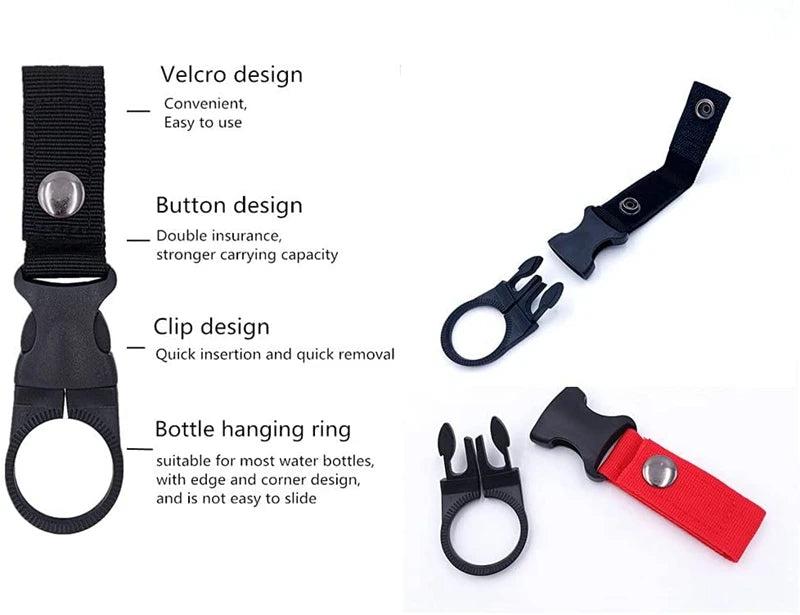 Colgador táctico de agua, clip de equipo para exteriores, mosquetón, hebilla para botella de agua, gancho, llavero, correa para cinturón, para senderismo y camping