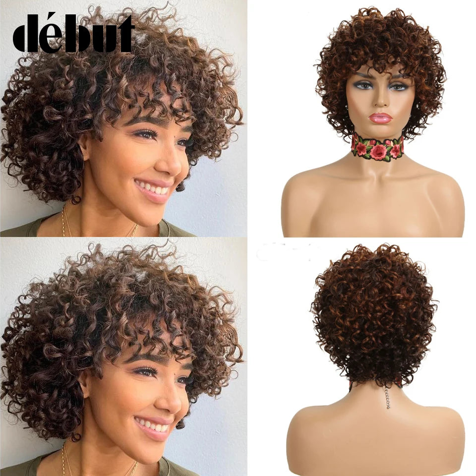 Pelucas baratas de cabello humano rojo para mujeres negras, Pelucas rizadas cortas Bob brasileñas Ombre marrones 99J, Pelucas Remy de cabello humano hechas a máquina