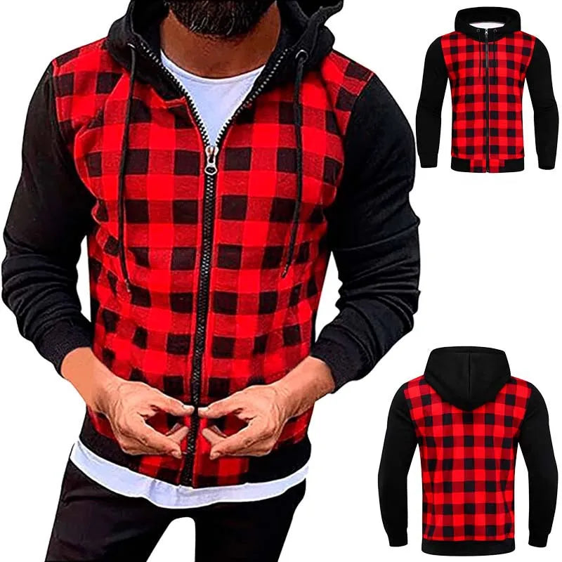 Vestes pour hommes 2025New Casual Slim Plaid Bomber Jacket Men Autumn Winter Long Sleeve Zipper Hooded Cardigan Windbreaker Coat Men