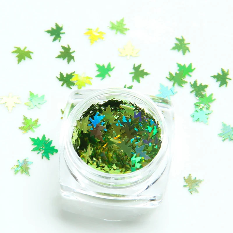 Lentejuelas Holográficas de Hoja de Arce, Brillantina para Uñas, Escamas de Lentejuelas Doradas Naranja Láser, Accesorios para Uñas de Decoración de Manicura de Otoño