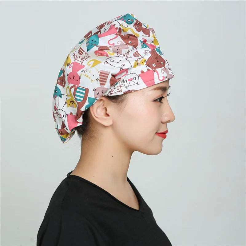 Women and men cotton printing hat hospital doctor pet clinic working hats medical scrubs nurse hats Hospital uniform hat
