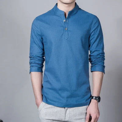 Ropa de hombre Tops y camisetas de primavera para hombre Camisetas de moda masculina Cuello alto Manga larga Camiseta base ajustada Camiseta de lino para hombre