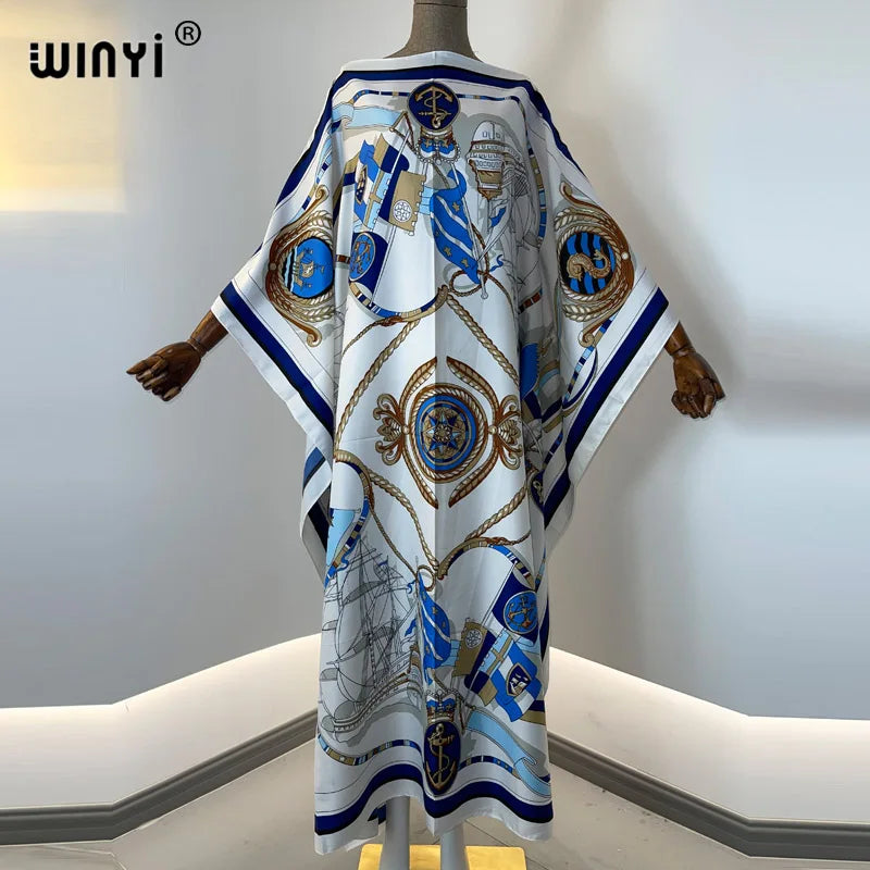 Vestidos Estampados Para Mujer 2021 Diseño de Moda Vestido Suelto Manga Murciélago Maxi Largo Vestidos de Fiesta Verano Otoño Elegante