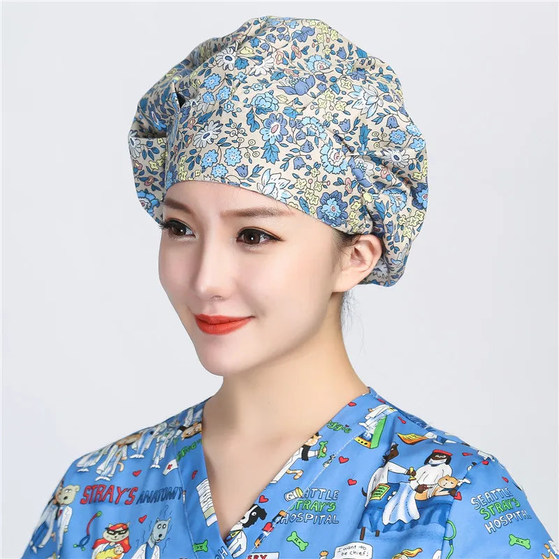 Women and men cotton printing hat hospital doctor pet clinic working hats medical scrubs nurse hats Hospital uniform hat