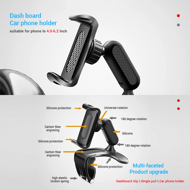Soporte de teléfono para coche en salpicadero ABS, soporte de teléfono móvil para parasol, soporte de teléfono para espejo retrovisor de coche, accesorios de rotación de 360 grados