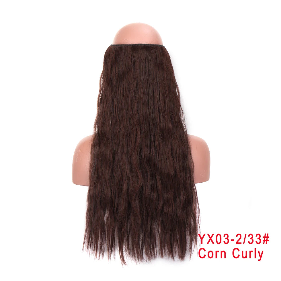 LUPU Extensiones de pelo sintético largo ondulado de 24 pulgadas, línea de pesca invisible, sin clips secretos, piezas de pelo, fibra resistente al calor