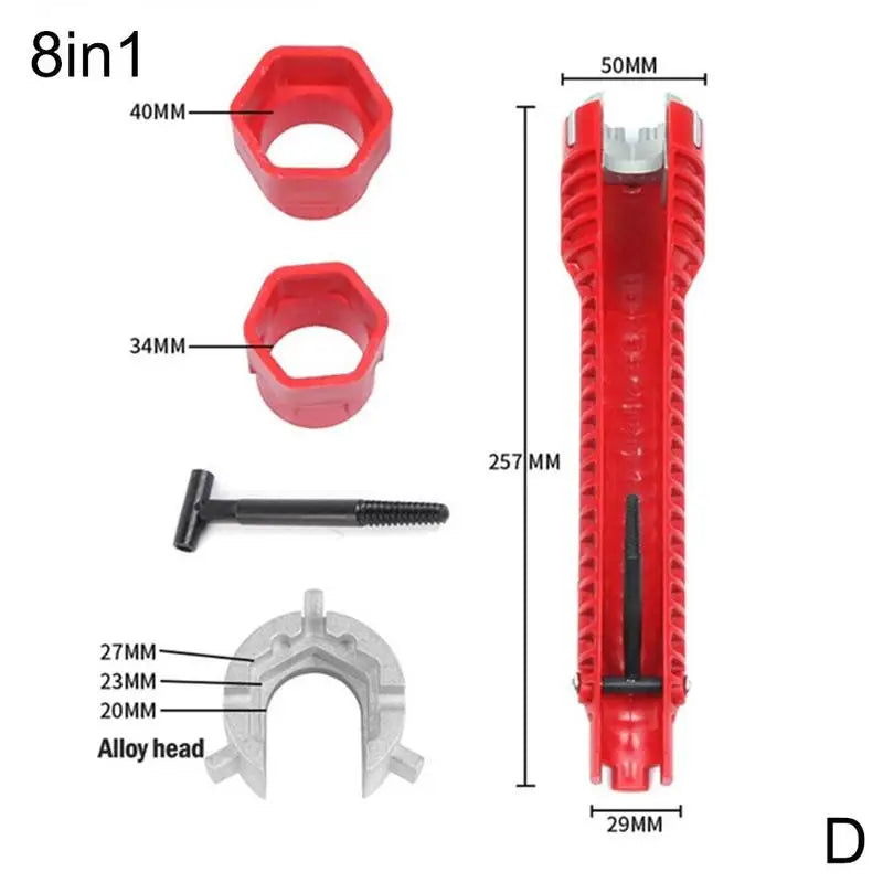 Herramientas de fontanería, llave multifunción 8 en 1, llave de grifo de lavabo inglesa, juego de llaves, reparación antideslizante de cocina, tubo multi-llave, herramientas manuales