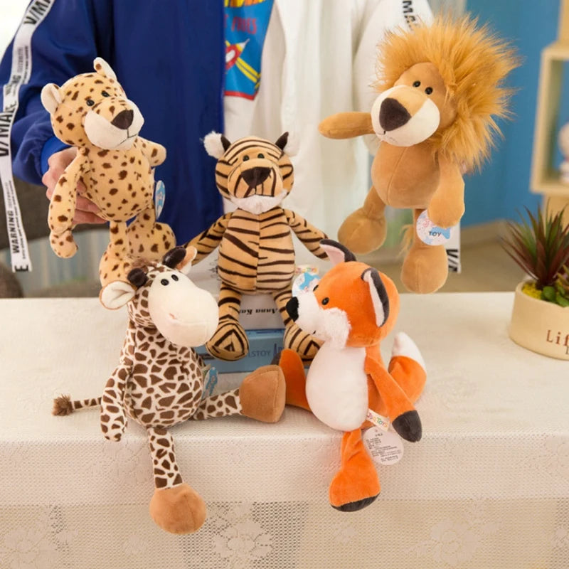 Peluche réaliste de 25 cm, lion, tigre, éléphant, singe, léopard, girafe, raton laveur, animaux de la forêt, jouets pour enfants, cadeau