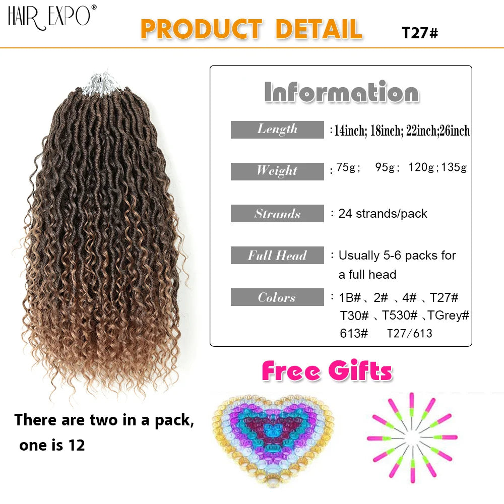 Synthetic Goddess Locs Crochet Hair Braids Curly Faux Locs Braiding Hair Extensions Wig For Women Black Hippie Boho Style
