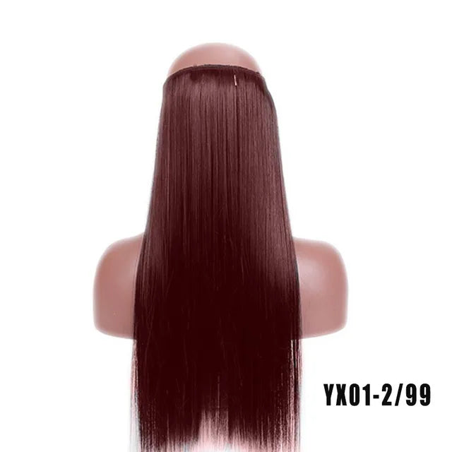 LUPU Extensiones de pelo sintético largo ondulado de 24 pulgadas, línea de pesca invisible, sin clips secretos, piezas de pelo, fibra resistente al calor