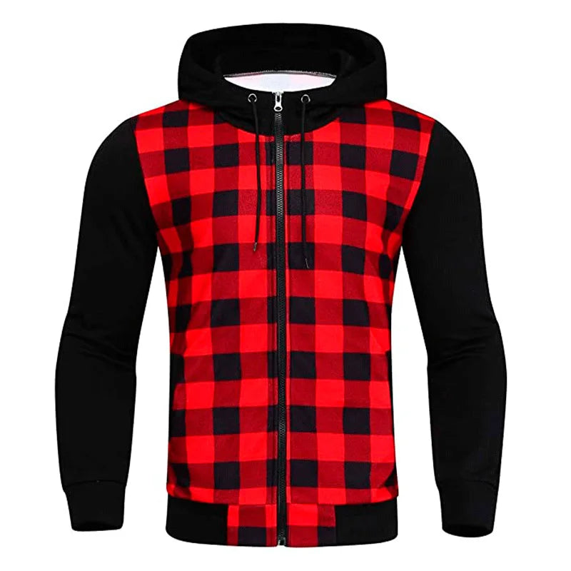 Chaquetas para hombre 2025Nueva cazadora bomber informal ajustada a cuadros para hombre, chaqueta de otoño-invierno con cremallera de manga larga, cárdigan con capucha y cortavientos para hombre