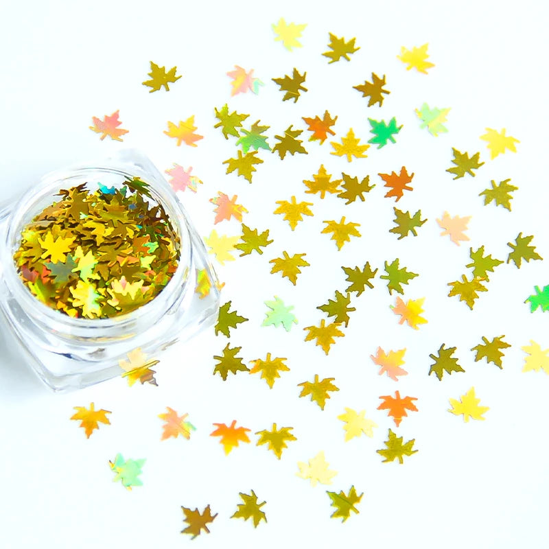 Lentejuelas Holográficas de Hoja de Arce, Brillantina para Uñas, Escamas de Lentejuelas Doradas Naranja Láser, Accesorios para Uñas de Decoración de Manicura de Otoño