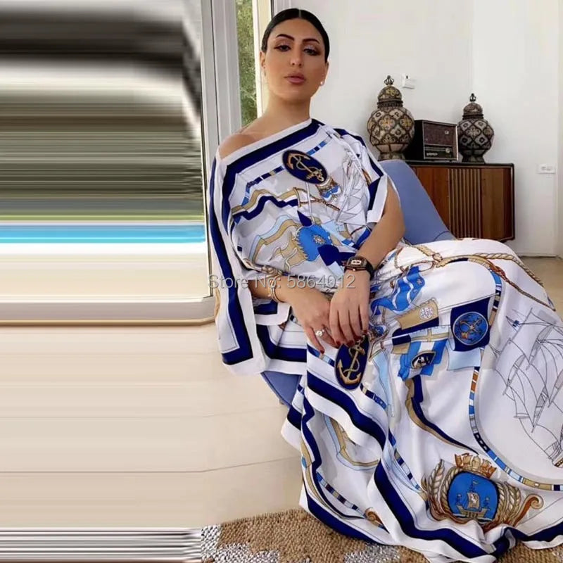 Vestidos Estampados Para Mujer 2021 Diseño de Moda Vestido Suelto Manga Murciélago Maxi Largo Vestidos de Fiesta Verano Otoño Elegante