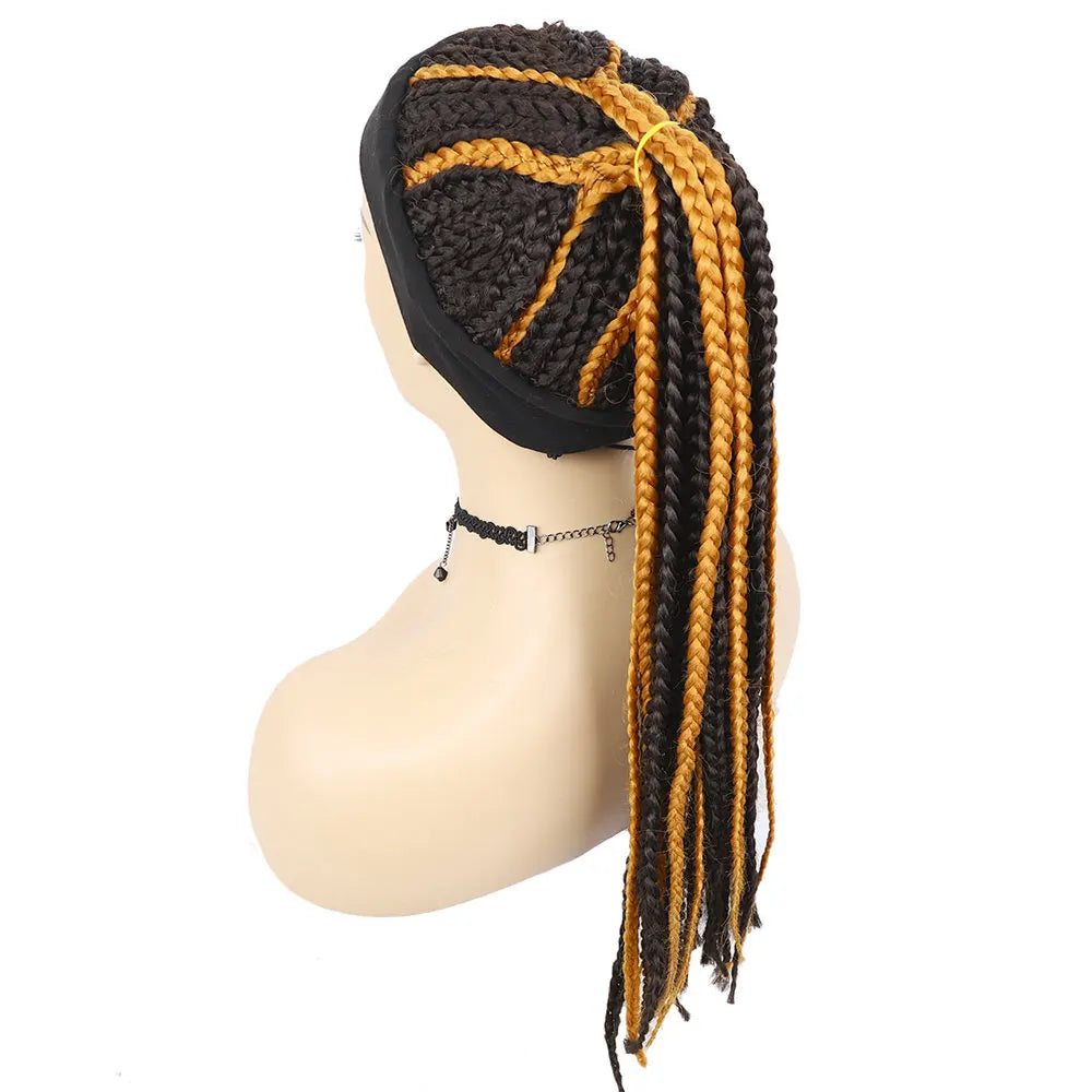 SQRDGQ Pelucas de diadema sintéticas para mujer, pelucas largas de trenzas de caja trenzadas para mujeres negras, trenza africana, peluca natural negra y marrón para mujer
