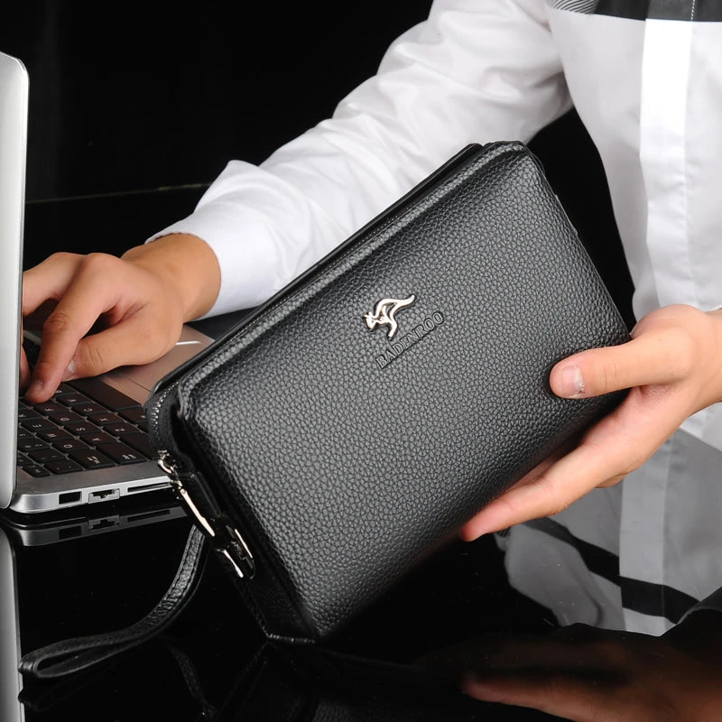 Luxury Brand Men's Wallet Leather Long Wallet PU Leather Wallet Men Double Zipper Coin Pocket Purse Business Clutch Phone Bag