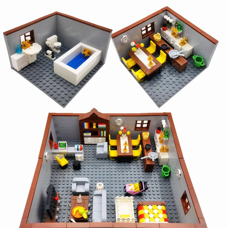 Juguetes de bloques de construcción para niños y niñas, regalos de bricolaje, ladrillos MOC, modelo de muebles para dormitorio y sala de estar