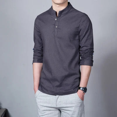 Ropa de hombre Tops y camisetas de primavera para hombre Camisetas de moda masculina Cuello alto Manga larga Camiseta base ajustada Camiseta de lino para hombre