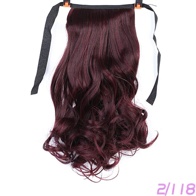 Extensiones de cabello sintético resistente al calor Allaosify marrón negro extensiones de cola de caballo con cordón de 12 pulgadas.
