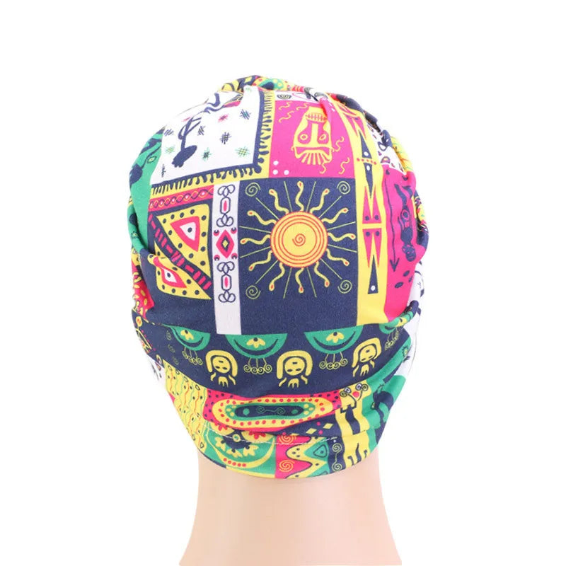 Gorro de turbante para mujer, estilo bohemio, de algodón, con nudo superior, turbante africano, gorro indio, accesorios para el cabello para mujer, gorro para quimioterapia