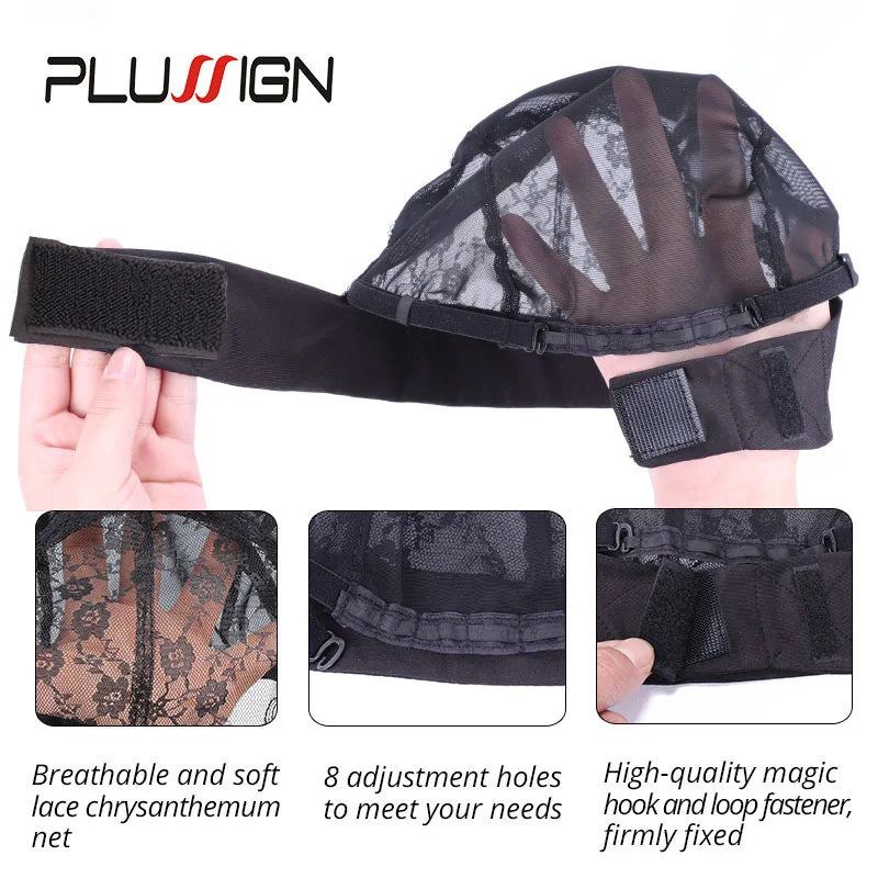 Plussign Gorro de peluca con orificio grande para diadema, para trenzas de ganchillo, para hacer pelucas, ventilación, gorro de peluca de ganchillo con diadema antideslizante