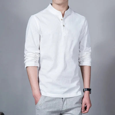 Ropa de hombre Tops y camisetas de primavera para hombre Camisetas de moda masculina Cuello alto Manga larga Camiseta base ajustada Camiseta de lino para hombre
