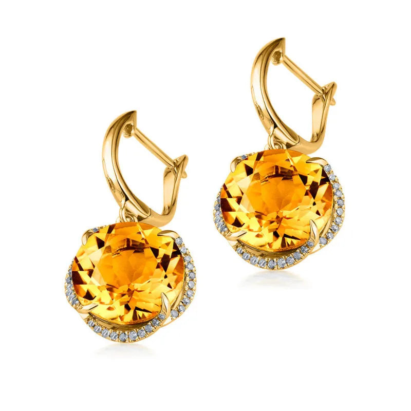JoiasHome Conjuntos de joyas con dijes para mujer, moda, anillo de cristal amarillo, pendientes, collar, fiesta femenina, joyería de plata 925 al por mayor