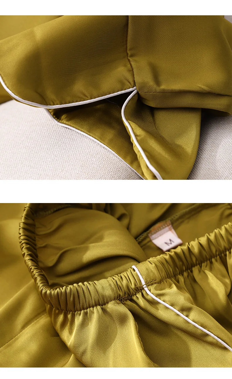 Conjunto de pijama de satén sedoso para mujer, manga larga, ropa de dormir casual, loungewear, rayón, 2 piezas para el hogar
