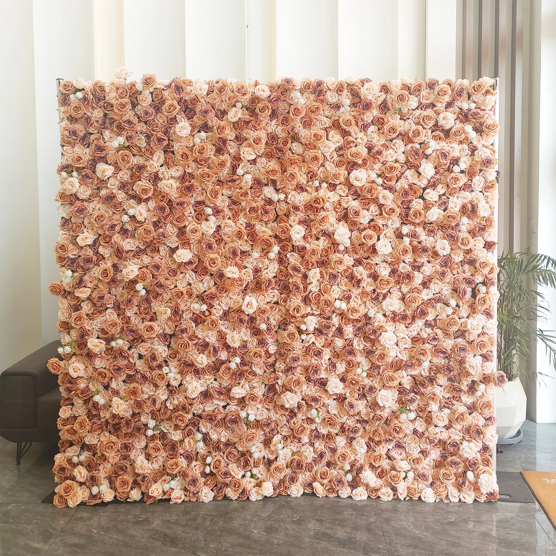 8*8 lilla blå blomstervegg bakgrunnspanel arrangement 3D rullet opp kunstig silke rose blomstervegg for hjemmebryllupsfestdekor