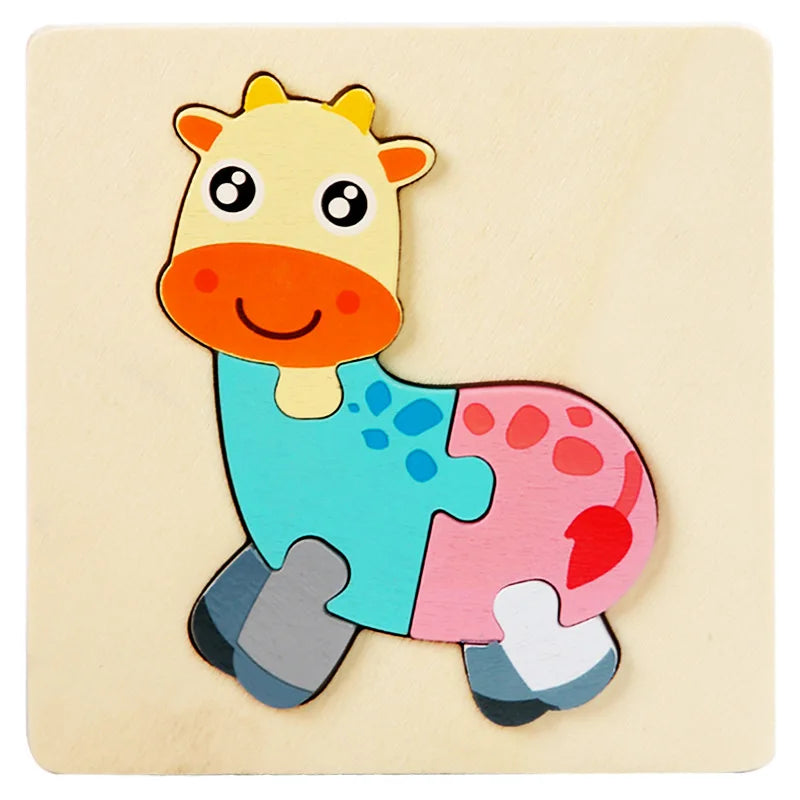 Juguetes de madera para niños, puzle 3D de madera, puzle de animales de dibujos animados, puzle cognitivo, juguetes educativos de aprendizaje temprano para regalo de niños