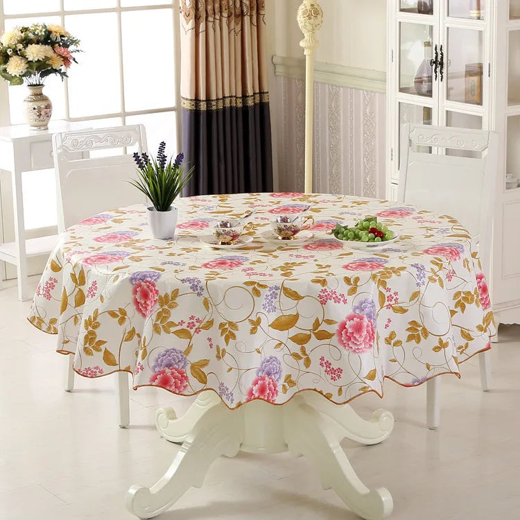 Mantel Redondo Impermeable de PVC, Estampado Floral, Decoración del Hogar, Mantel Antimanchas, Cubremesa de Comedor, Venta al por Mayor