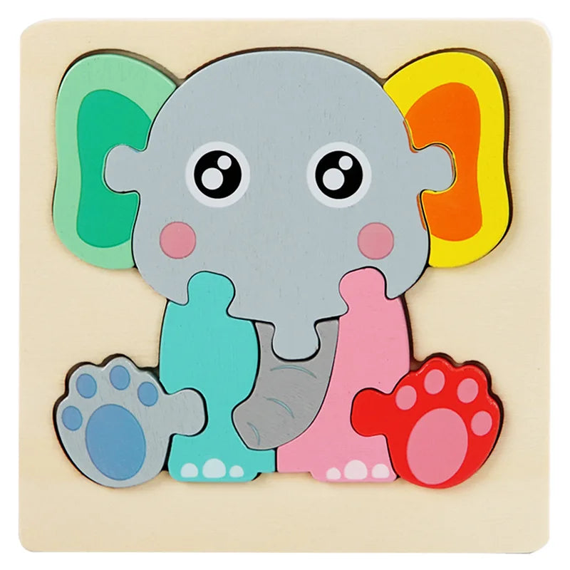 Juguetes de madera para niños, puzle 3D de madera, puzle de animales de dibujos animados, puzle cognitivo, juguetes educativos de aprendizaje temprano para regalo de niños