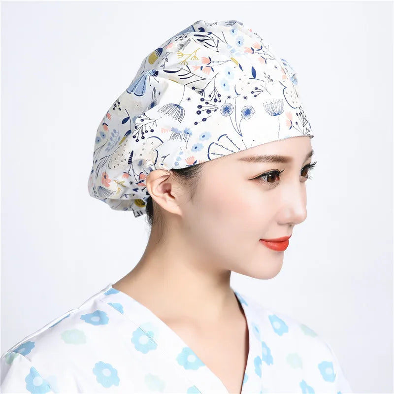 Women and men cotton printing hat hospital doctor pet clinic working hats medical scrubs nurse hats Hospital uniform hat