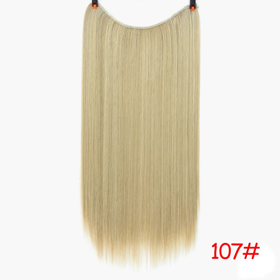 LUPU Extensiones de pelo sintético largo ondulado de 24 pulgadas, línea de pesca invisible, sin clips secretos, piezas de pelo, fibra resistente al calor