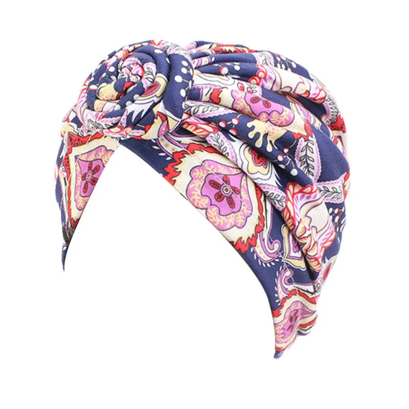 Gorro de turbante para mujer, estilo bohemio, de algodón, con nudo superior, turbante africano, gorro indio, accesorios para el cabello para mujer, gorro para quimioterapia