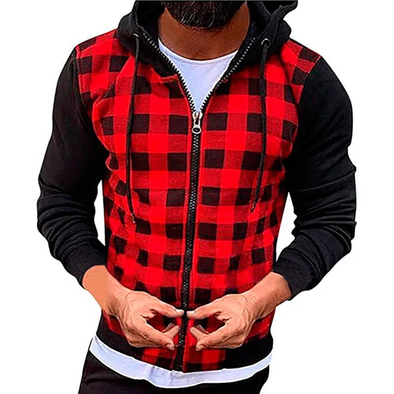 Chaquetas para hombre 2025Nueva cazadora bomber informal ajustada a cuadros para hombre, chaqueta de otoño-invierno con cremallera de manga larga, cárdigan con capucha y cortavientos para hombre