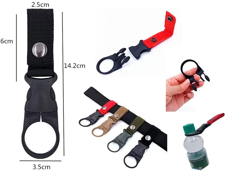 Colgador táctico de agua, clip de equipo para exteriores, mosquetón, hebilla para botella de agua, gancho, llavero, correa para cinturón, para senderismo y camping