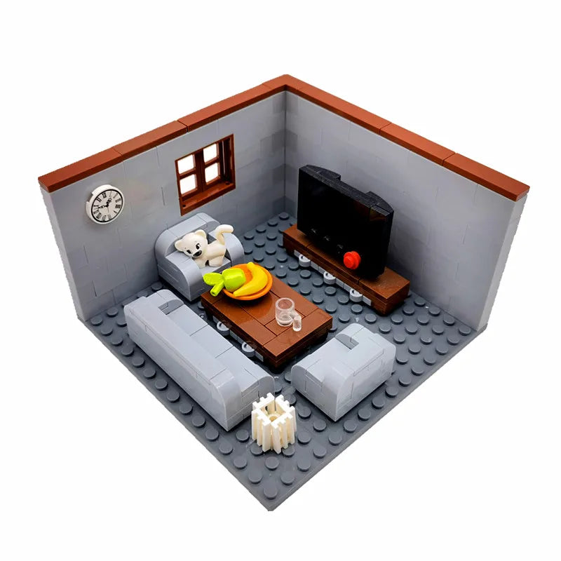 Juguetes de bloques de construcción para niños y niñas, regalos de bricolaje, ladrillos MOC, modelo de muebles para dormitorio y sala de estar