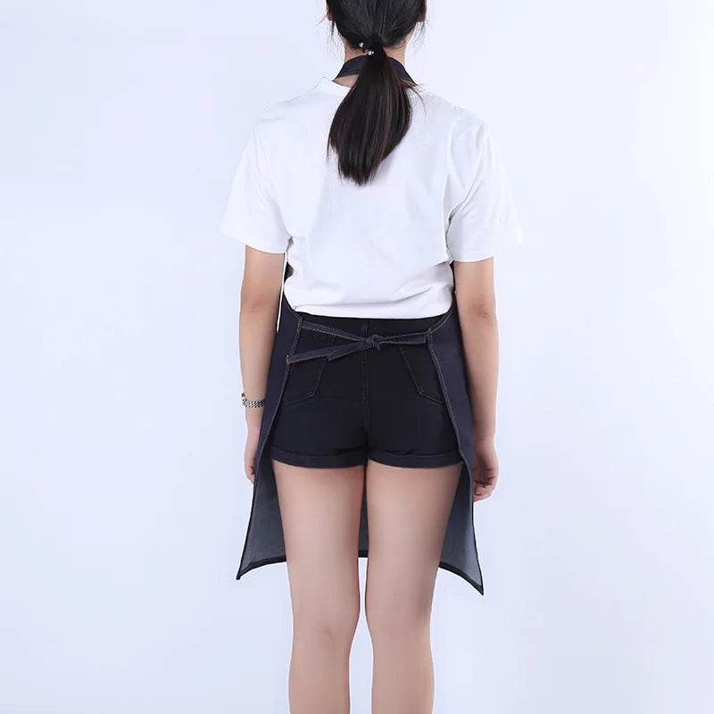 Tablier de cuisine unisexe en denim réglable pour homme et femme avec poche pour chef, cuisine, pâtisserie, nettoyage de la maison