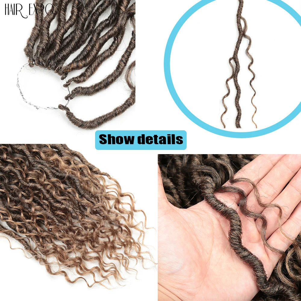Synthetic Goddess Locs Crochet Hair Braids Curly Faux Locs Braiding Hair Extensions Wig For Women Black Hippie Boho Style