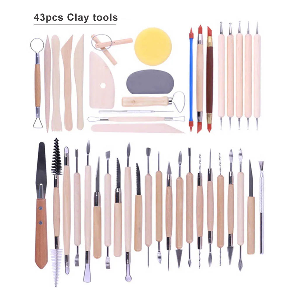Arts Crafts Clay Sculpting Tools Pottery Carving Tool kit Pottery & Ceramics Ceramics Wooden Handle Modeling Clay Tools