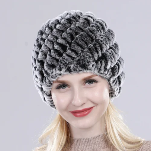 Hot Sale Russia Winter Quality Real Fur Hat Natural Warm Rex Rabbit Fur Cap Lady Warm Knitted 100% Genuine Rex Rabbit Fur Hats