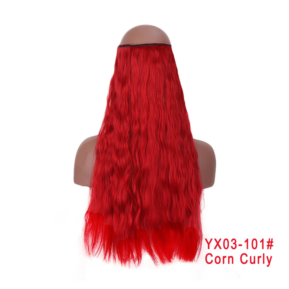LUPU Extensiones de pelo sintético largo ondulado de 24 pulgadas, línea de pesca invisible, sin clips secretos, piezas de pelo, fibra resistente al calor