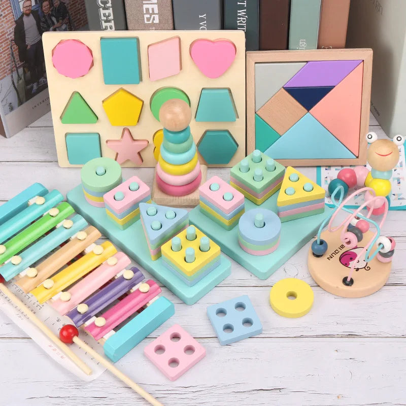 Montessori Bebé Juguetes Niños Rompecabezas 3D Madera Juegos Bebé Aprendizaje Temprano Juguetes Educativos Madera Para Niños Regalos Cumpleaños